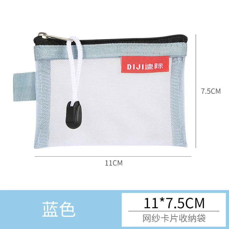 Mini Transparent Mesh Zipper Card Storage Bag | Portable Nylon Coin Purse detail view
