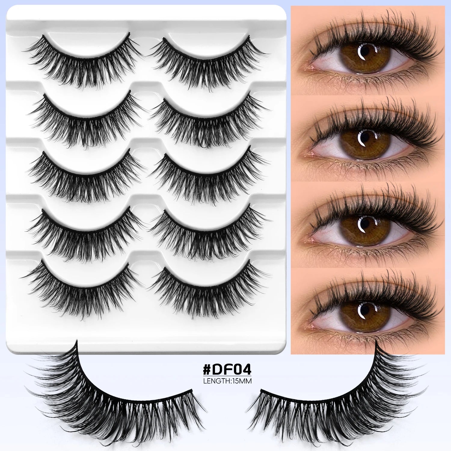 Faux Mink Eyelashes Clear Band Lashes Natural Look Wispy False Lashes Makeup detail view