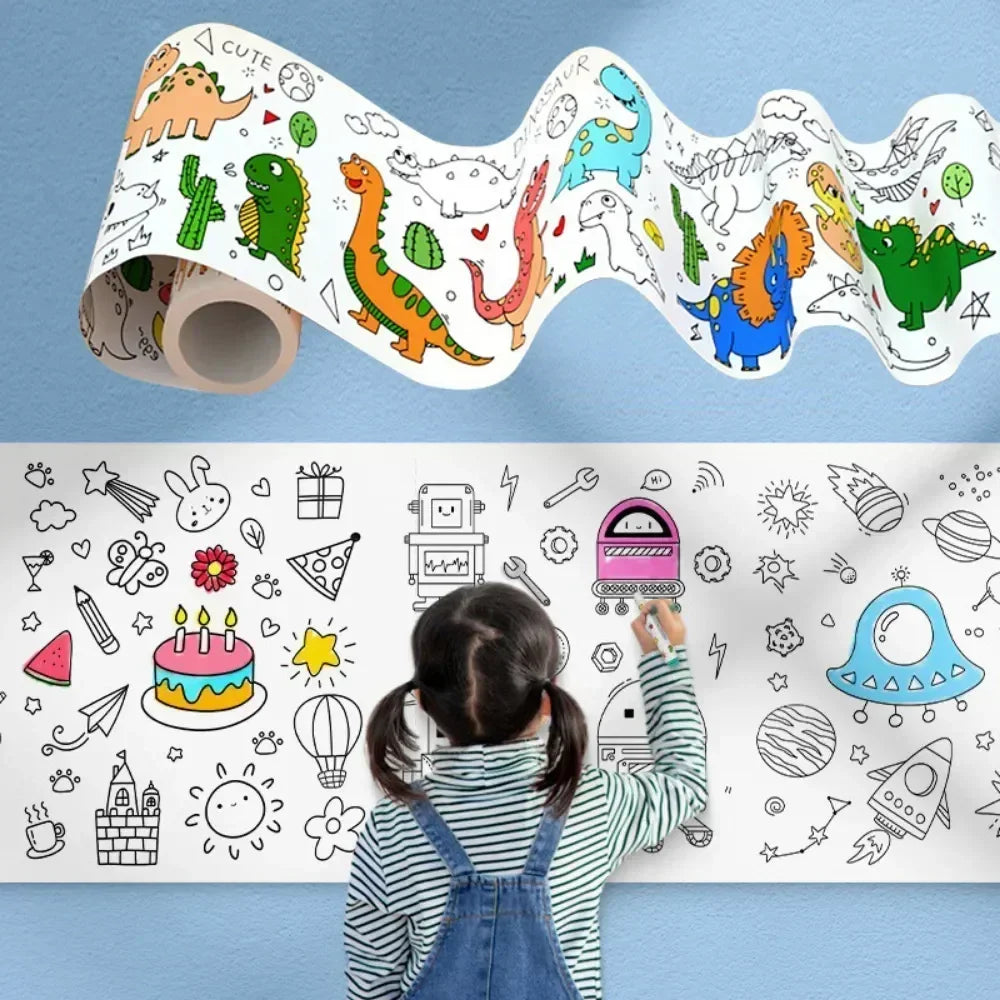 Children's Drawing Roll Sticky Color Filling Paper Graffiti Scroll Coloring Paper Roll for Kids DIY