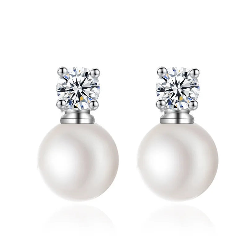 925 Sterling Silver Earrings Pearl Classic for Women Wedding Engagement Fine Jewelr additional angle