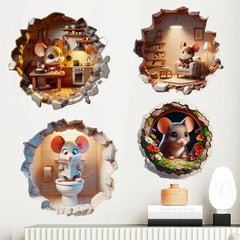 Cute Cartoon Mouse Hole Wall Sticker | Funny Rats Decals for Kids Bedroom Decoration