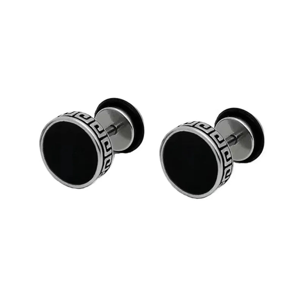 2pcs 316L Stainless Steel Vintage Flat Back Stud Earrings | Unisex Screw Back Carti additional angle