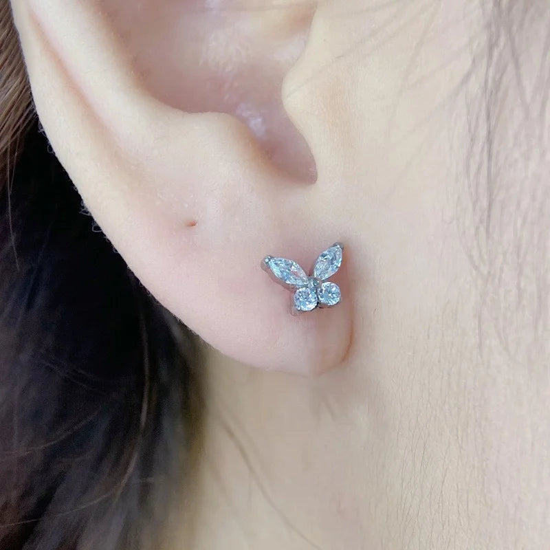 EVISPOL G23 Titanium Hypoallergenic Butterfly Lip Rings for Women Dainty CZ Inner Thre close-up view