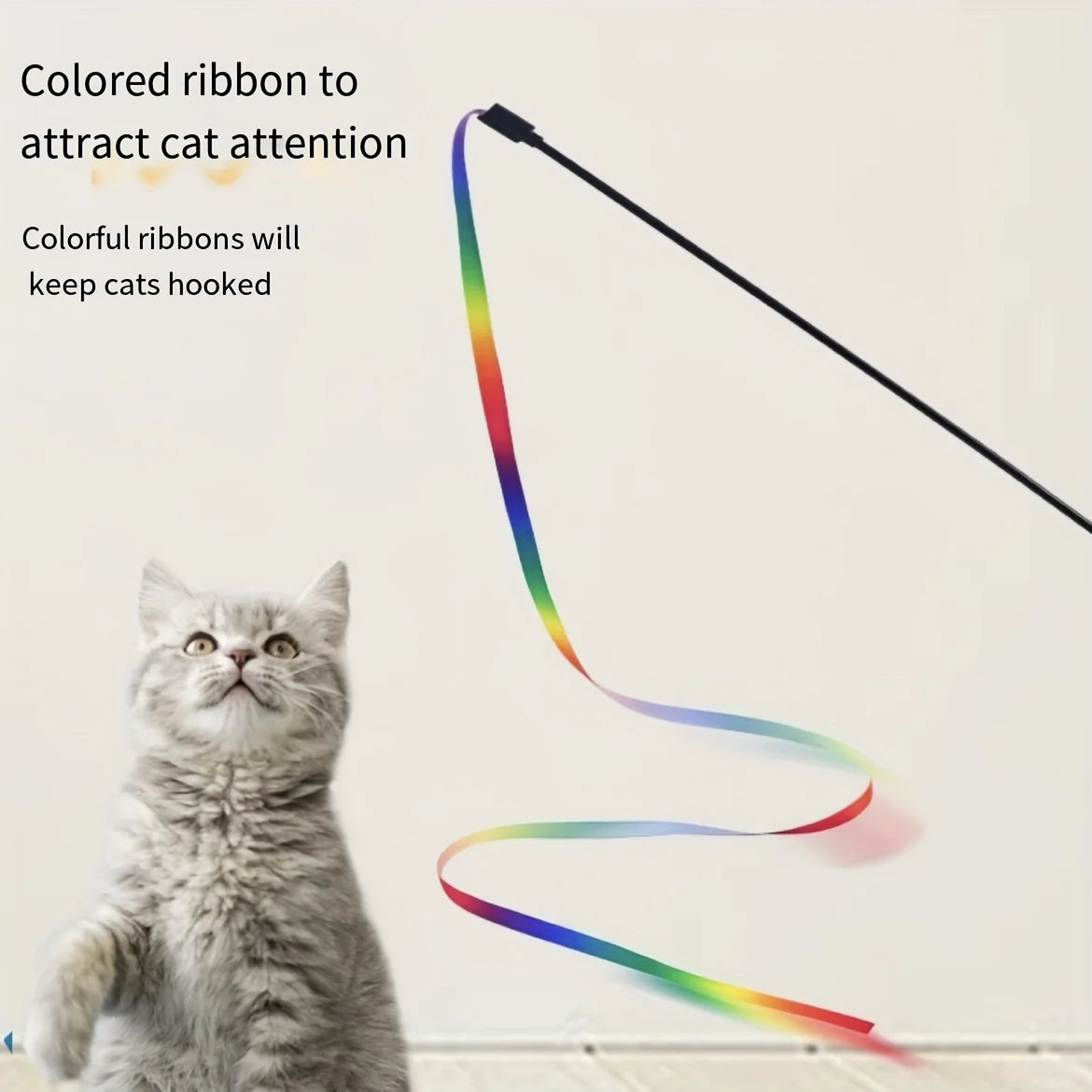 Interactive Cat Toy Funny Rainbow Strips Stick Cat Teaser Wand Pet Toys for Cats