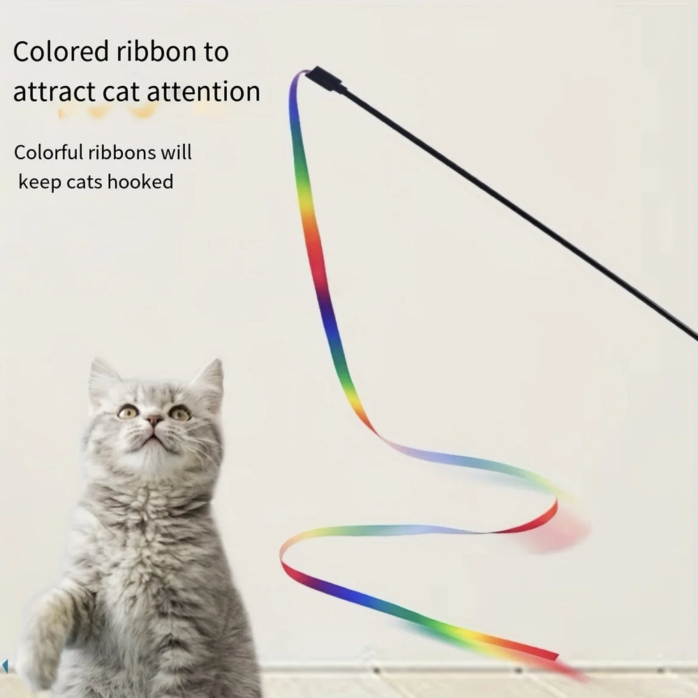 Interactive Cat Toy Funny Rainbow Strips Stick Cat Teaser Wand Pet Toys for Cats