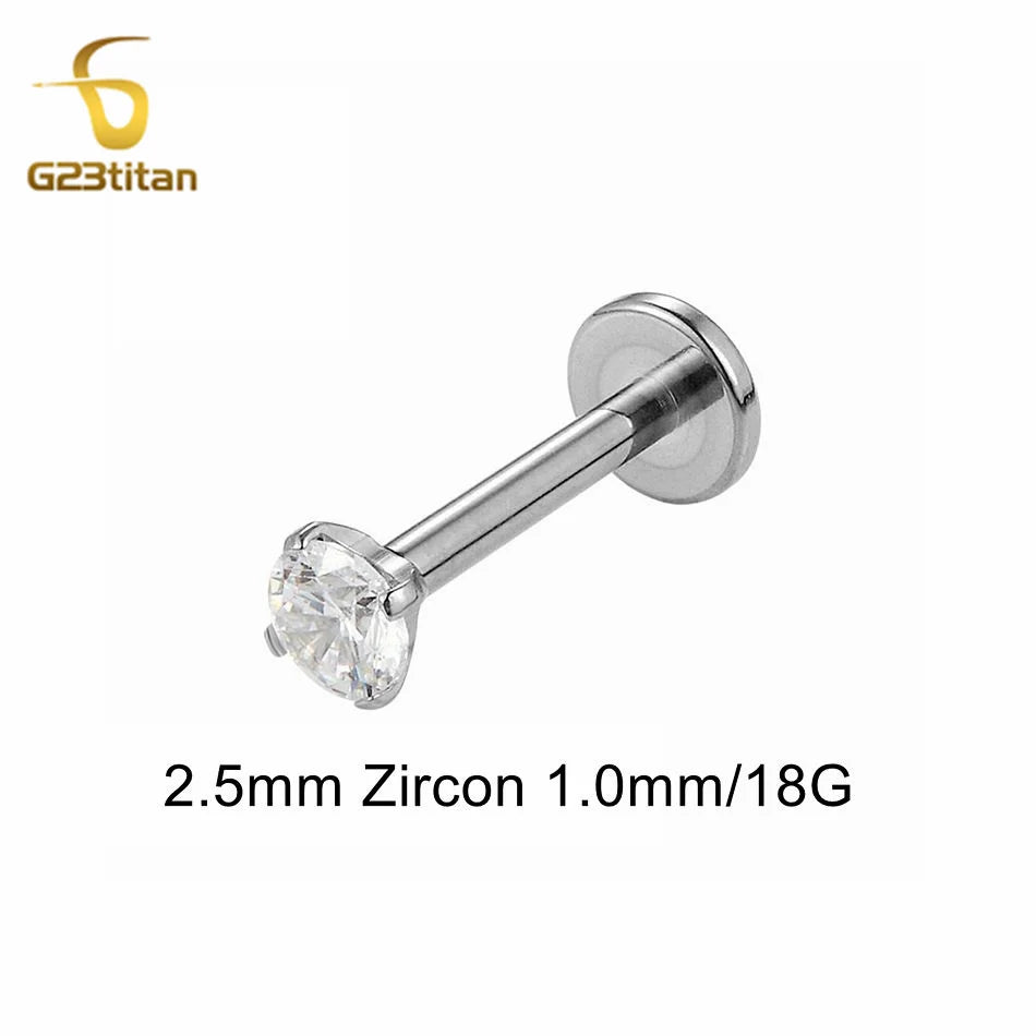 16G 18G Titanium Labret Stud Nose Ring | Zircon Internally Threaded Body Jewelry for lifestyle view