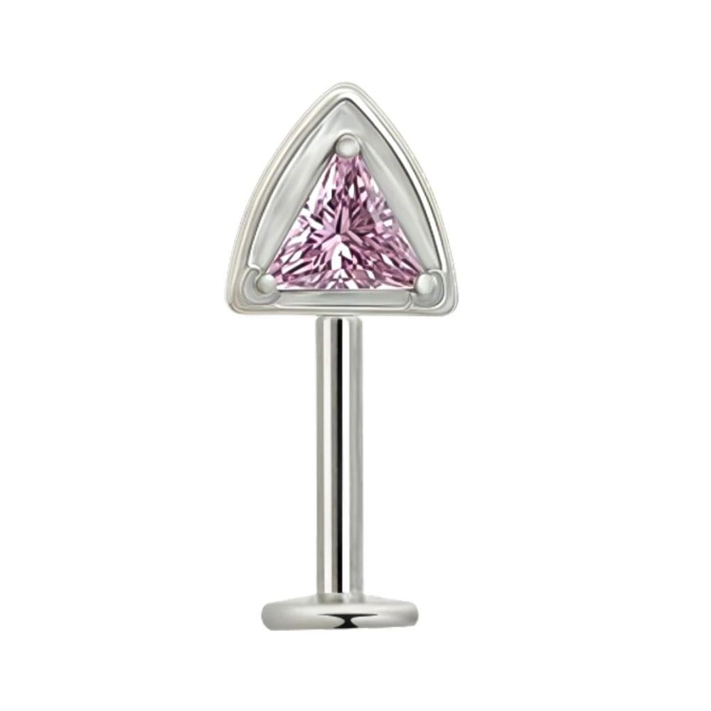 G23 Titanium 16G Cat Ear Labret Helix Tragus Cartilage Flat Back Earrings with CZ - In close-up view