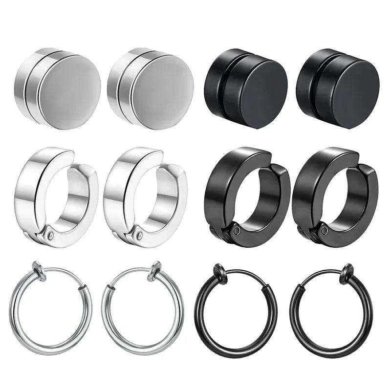 1/6 Pairs Stainless Steel Cross Pendant Clip Earring Non Piercing Fake Hoop Stud Earr alternate view