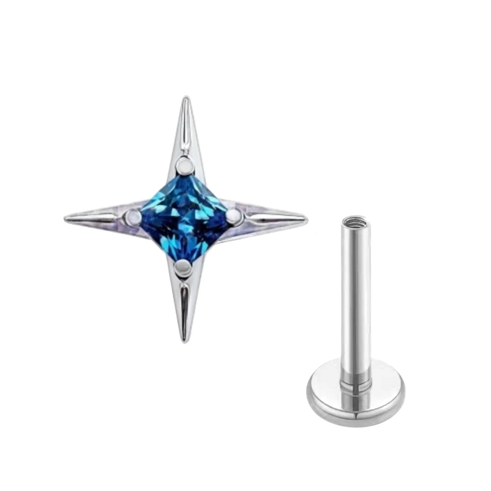 G23 Titanium 16G CZ Square Star Labret Tragus Helix Cartilage Flat Back Earring Nose alternate view