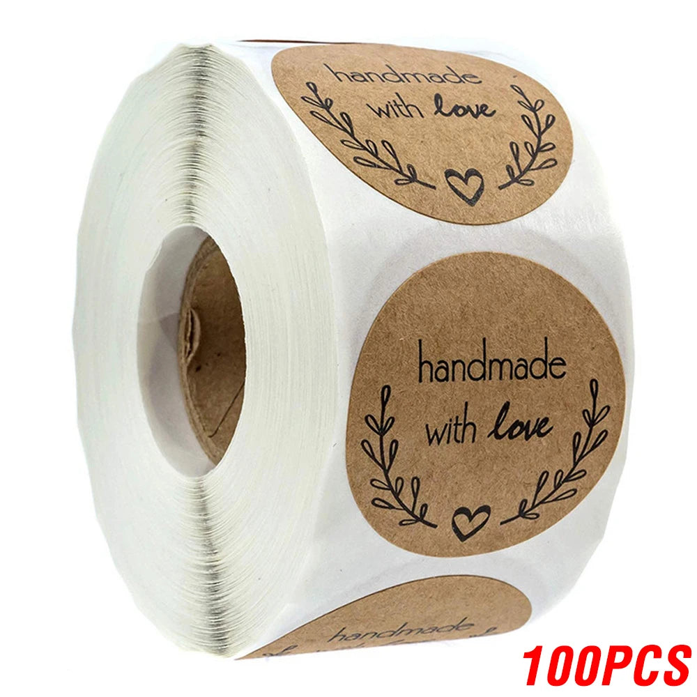 Vintage Kraft Paper Stickers | Handmade With Love Thank You Labels for Packaging an additional angle