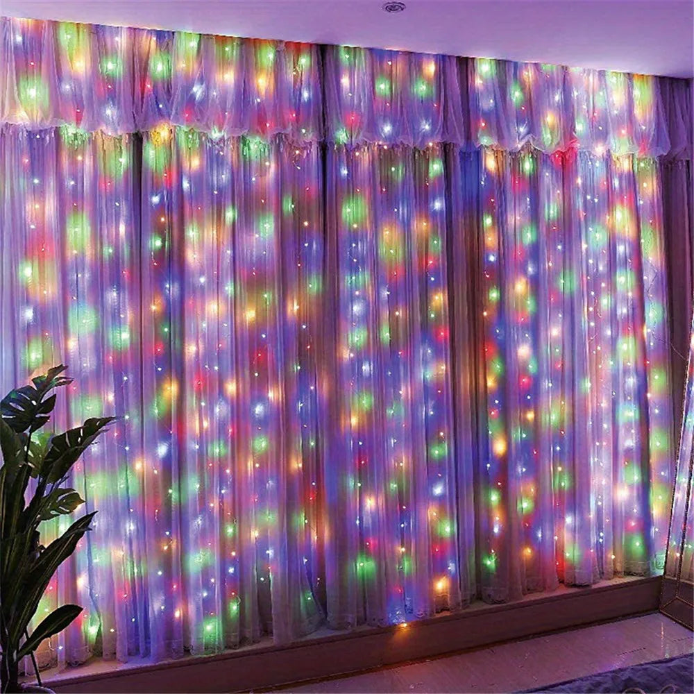 USB LED Curtain 8Modes Remote Control Lights Holiday Wedding Garland for Bedroom Livin close-up view