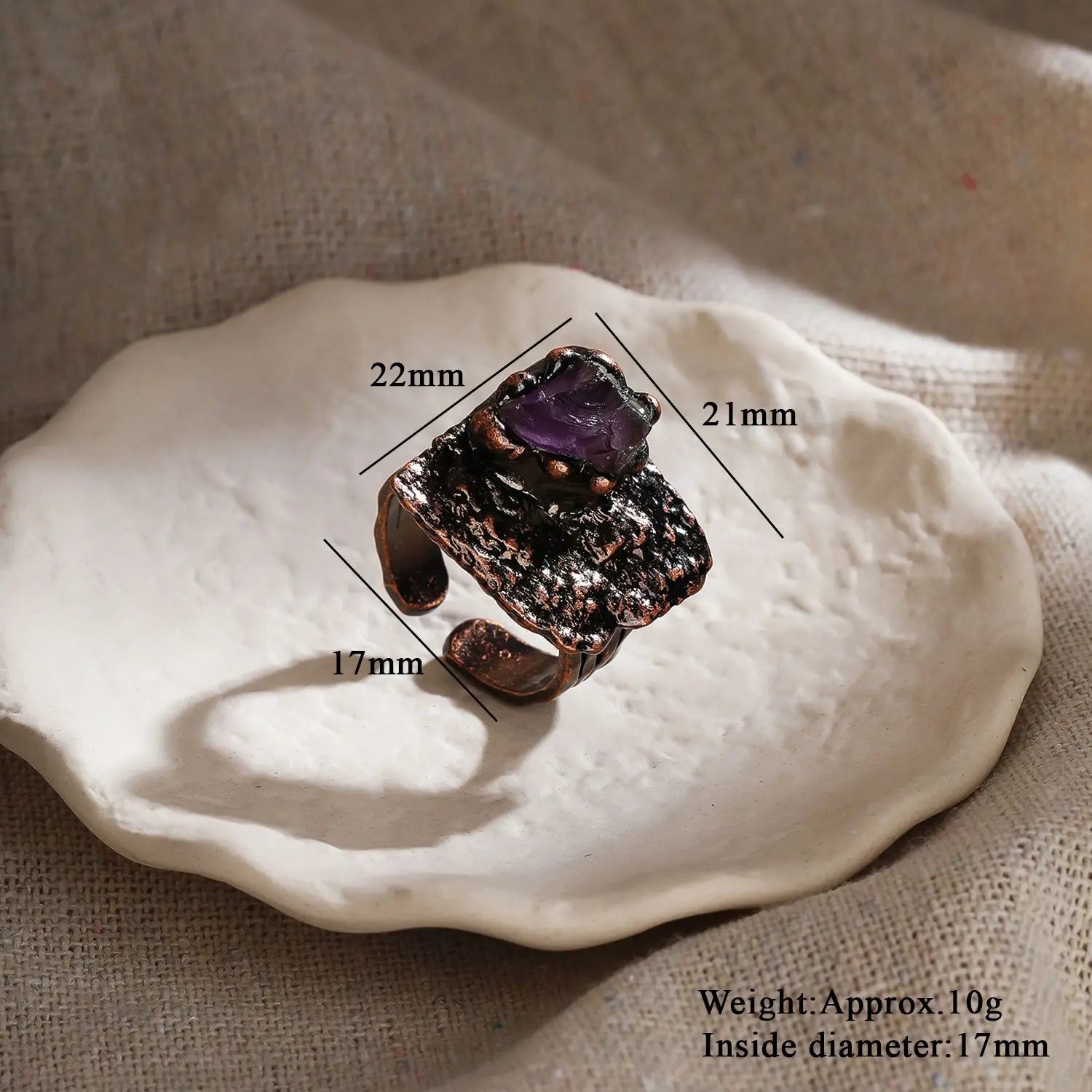 Irregular White Quartz Point Beads Bronze Handmade Rings Jewelry Women Natural Stone alternate view