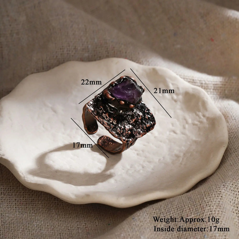 Irregular White Quartz Point Beads Bronze Handmade Rings Jewelry Women Natural Stone alternate view