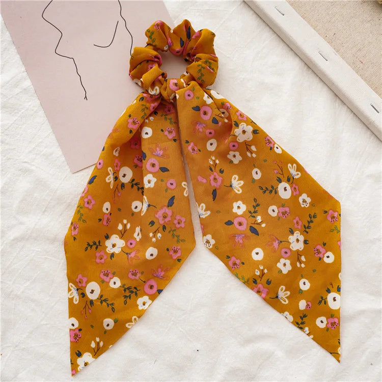 Fashion Leopard Print Bow Satin Long Ribbon Ponytail Scarf Hair Tie Scrunchies Wome additional angle