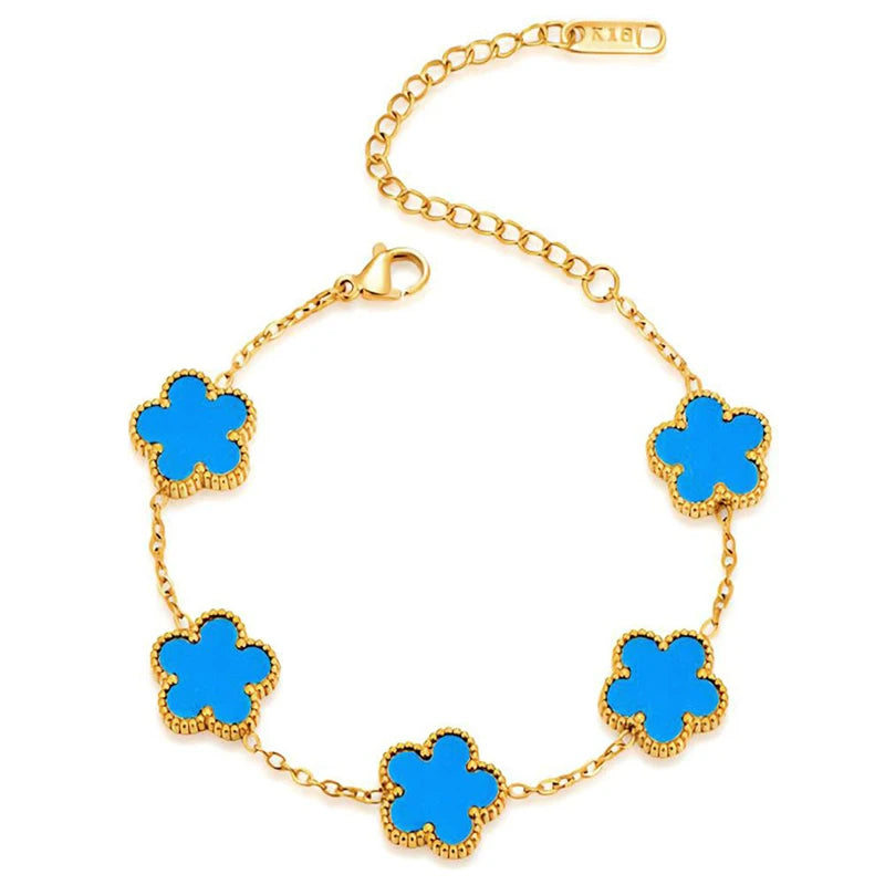 14K Gold Plated Stainless Steel Necklace Woman Five Leaf Petals Double Sided Necklaces f detail view