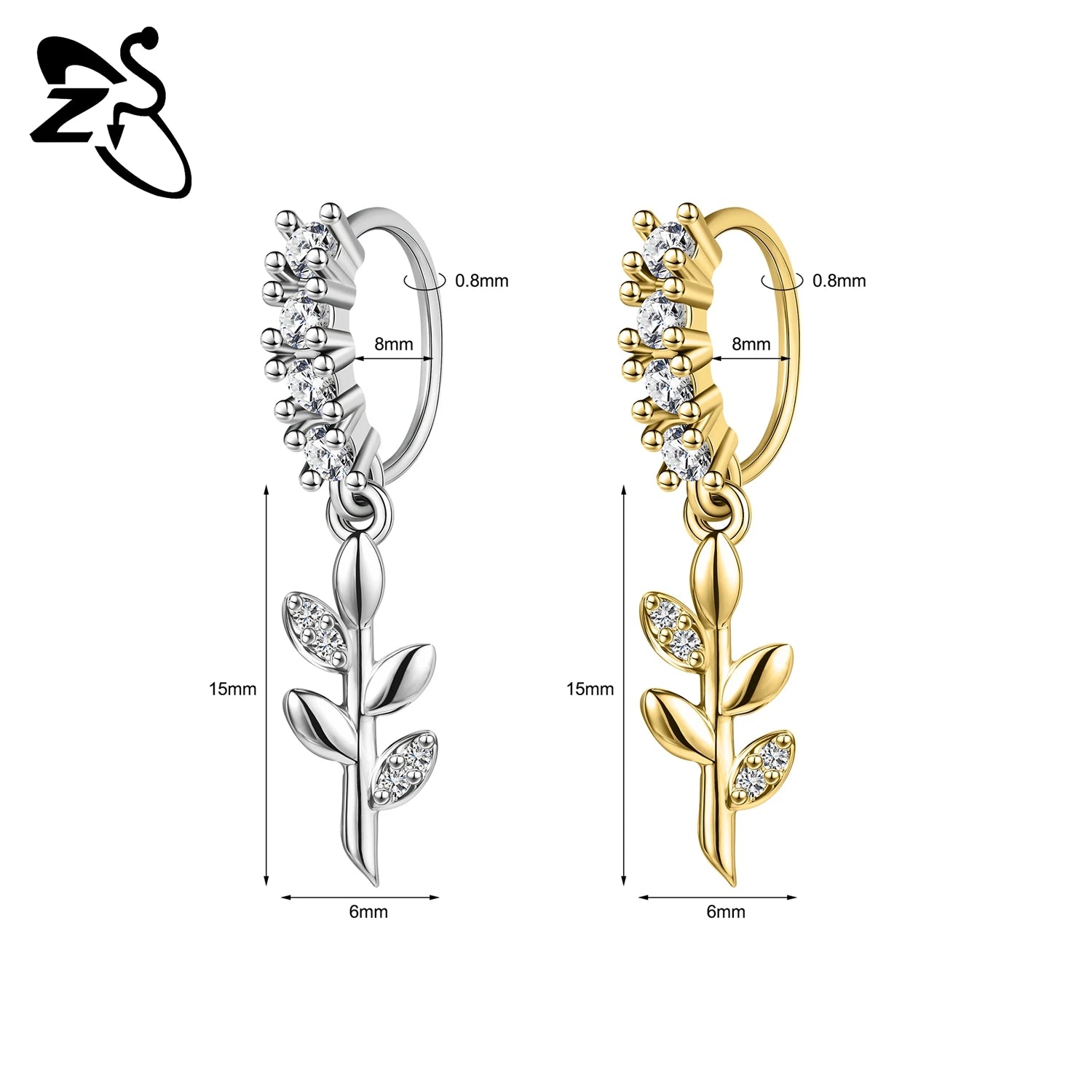 ZS 1 Piece 20G Trendy Hoop Nose Rings Women Moon Star Flower Pendant Septum Piercin additional angle