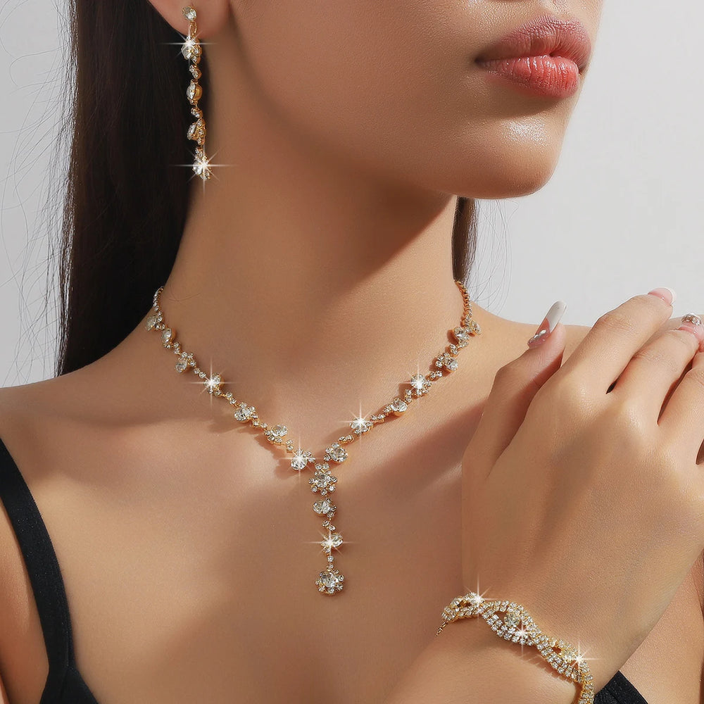 4PC Women's Fashion Copper Claw Chain Sunflower Necklace Earrings Bracelet Jewelry additional angle