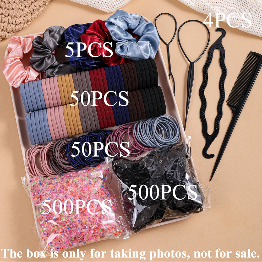 Women Dark Hair Set Elastic Seamless Ponytail Scrunchies Small Rubber Bands Hair Ti additional angle
