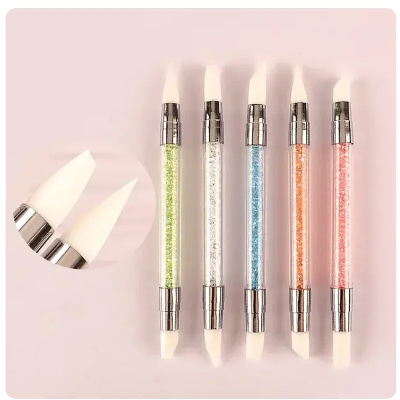 1/5 Pcs Silicone Nail Tools Dual Tipped Nail Art Sculpture Pen Rhinestone Nail Poli additional angle