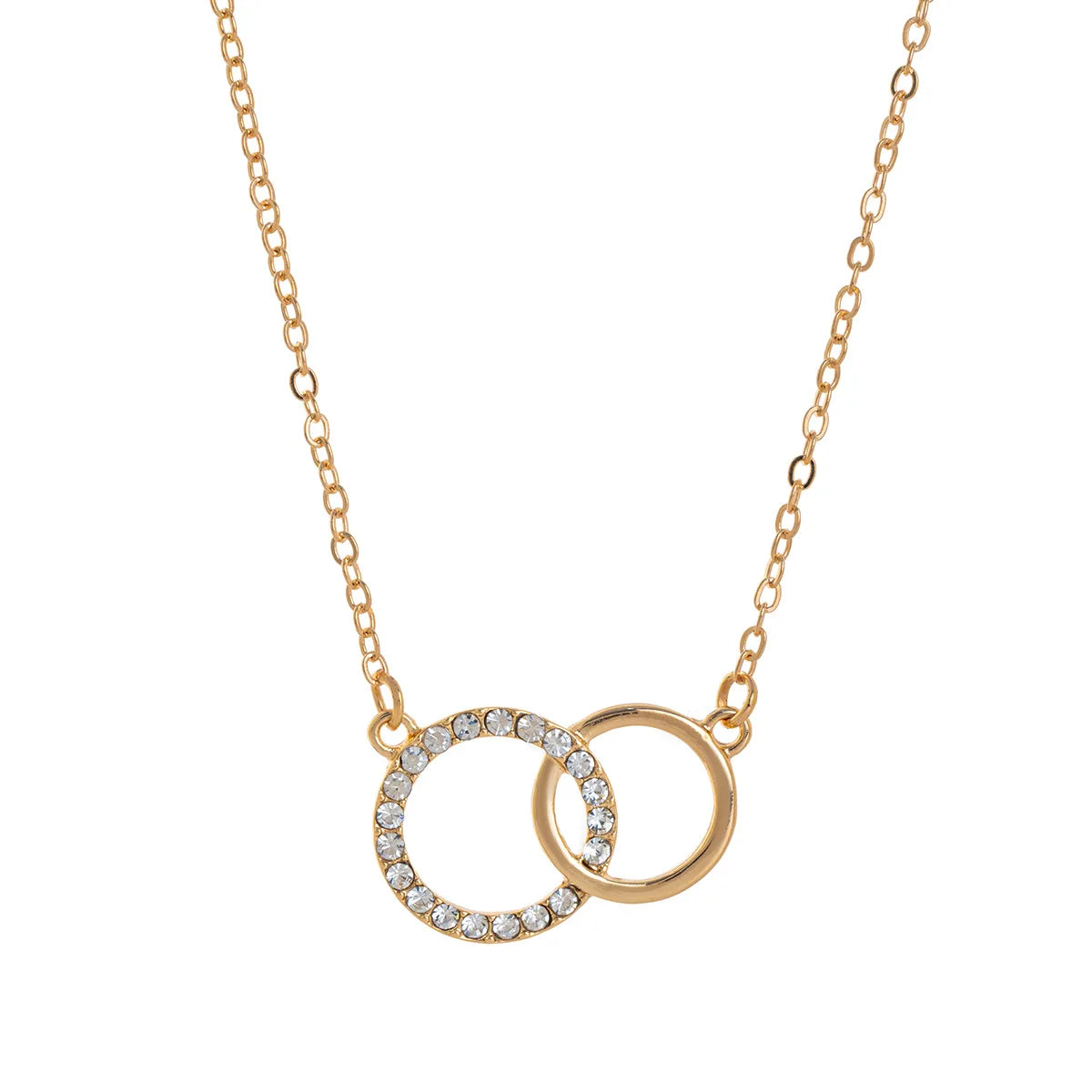Double Circle Pendant Necklace Gold Color Necklaces for Women Fashion Thin Chain Minim close-up view