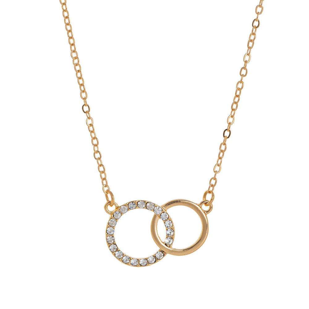 Double Circle Pendant Necklace Gold Color Necklaces for Women Fashion Thin Chain Minim close-up view