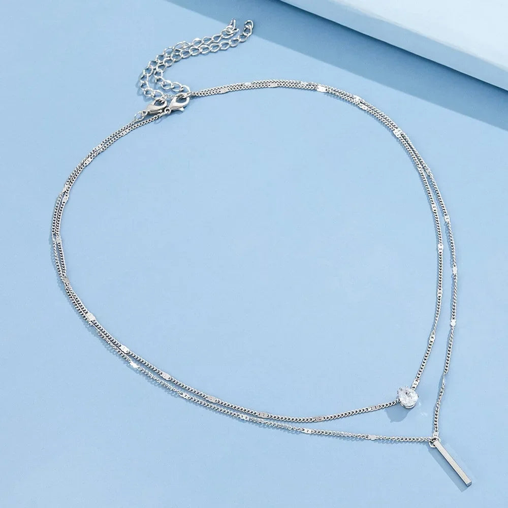 Trendy Zircon Pendant Necklace For Women Multilayer Chain Choker Fashion Female Party Shiny Jewelry Gift