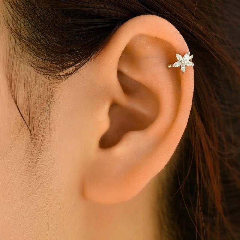 Exquisite Zircon Flower Ear Clip for Women Girls Luxury Shiny Crystal Non Piercing Ear Bone Clip Ear