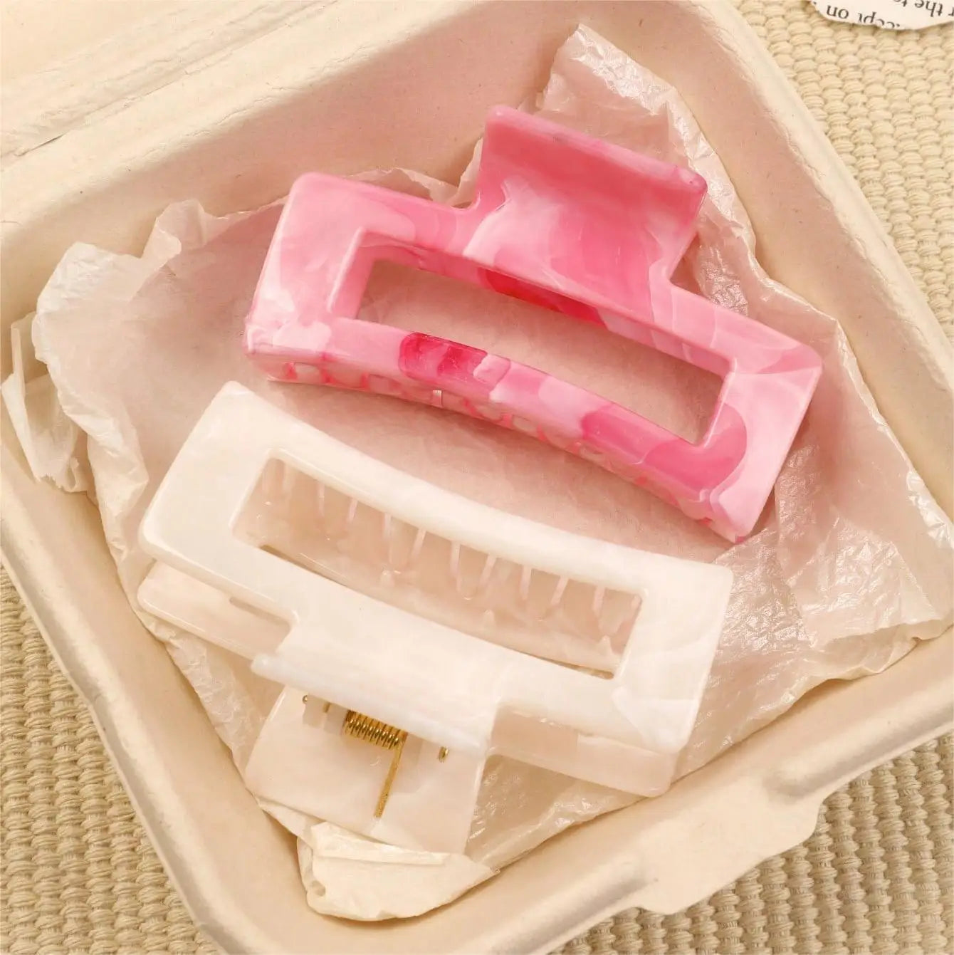 2 Pcs Large Marble Hair Claw Clips for Women Thick Hair White Banana Hair Clips Ripple close-up view