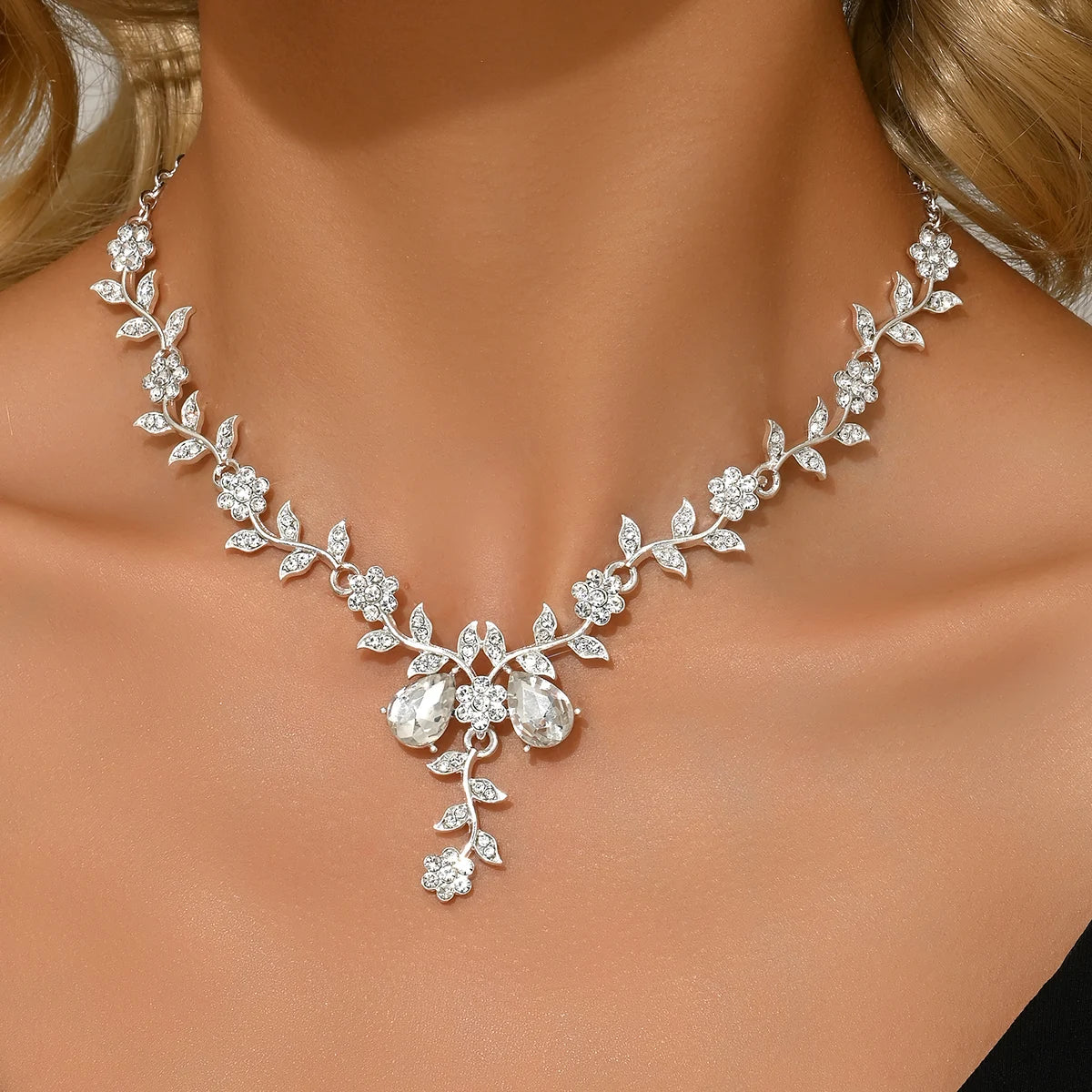 Water Drop Leaf Necklace | Women's Fashion Jewelry for Date and Party additional angle