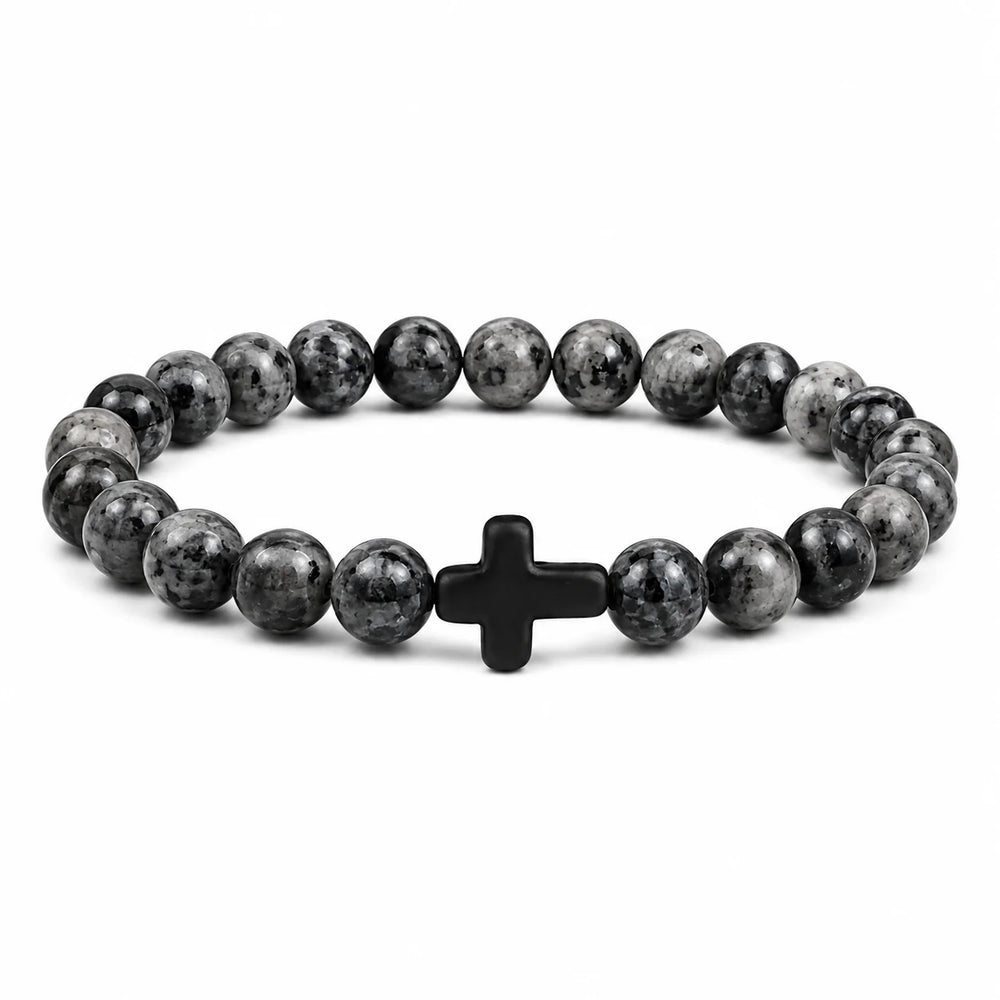Prayer Men Natural Stone Wood Beads Rosary Hematite Cross Bracelets Onyx Meditation B lifestyle view