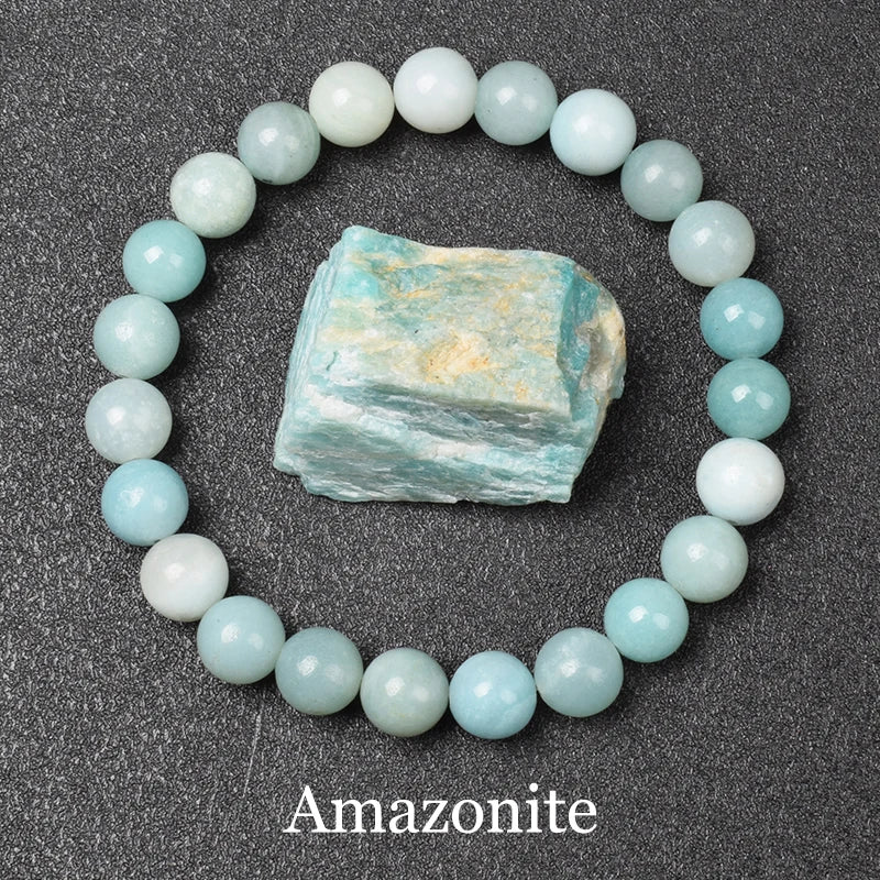 Natural Aquamarins Quartzs Beads Bracelet Women Men 6mm 8mm Sky Blue Stone Round Bead Br detail view