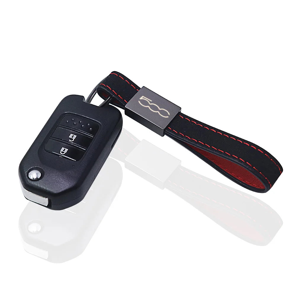 Fiat 500 Keychain Leather | Car Accessory Key Ring additional angle