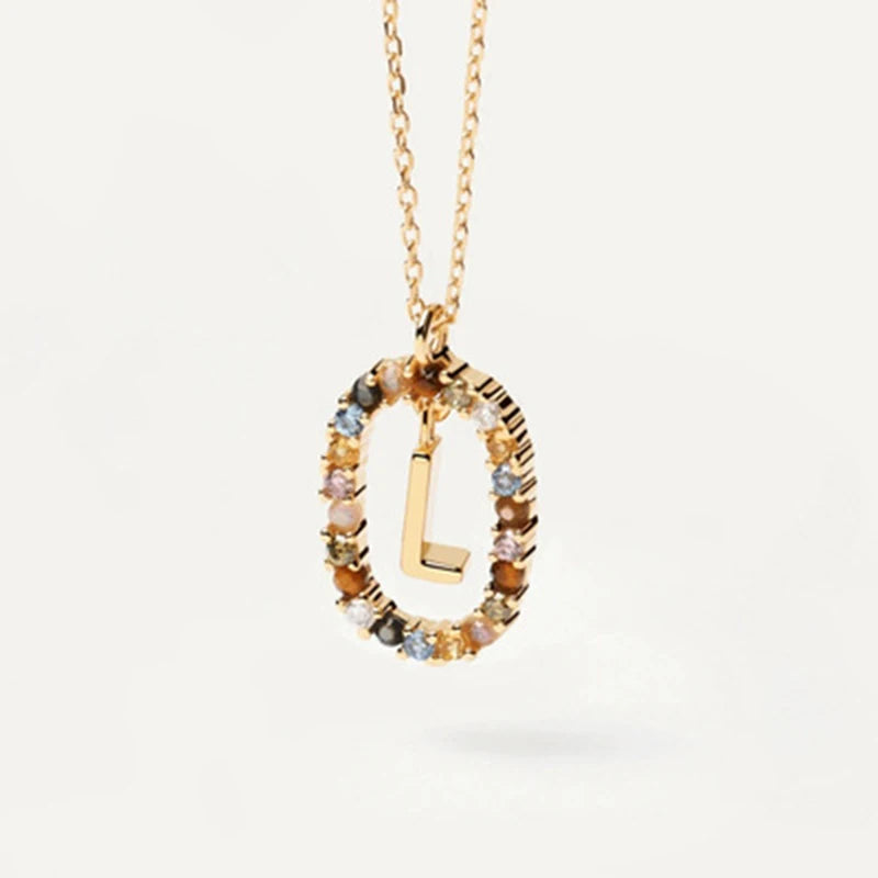 925 Sterling Silver Gold Initial Necklace | Personalized Letter Pendant with Zirconia alternate view