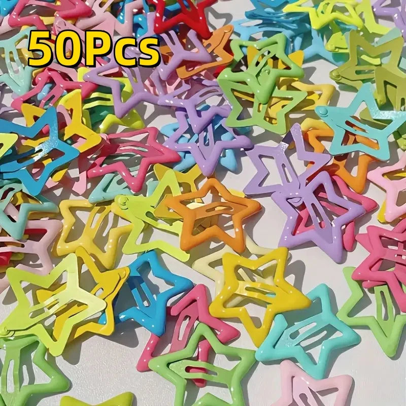 20/50Pcs Star-Shaped Alloy Hair Clips Elegant Retro Style Lightweight Hollow-Out Desig close-up view