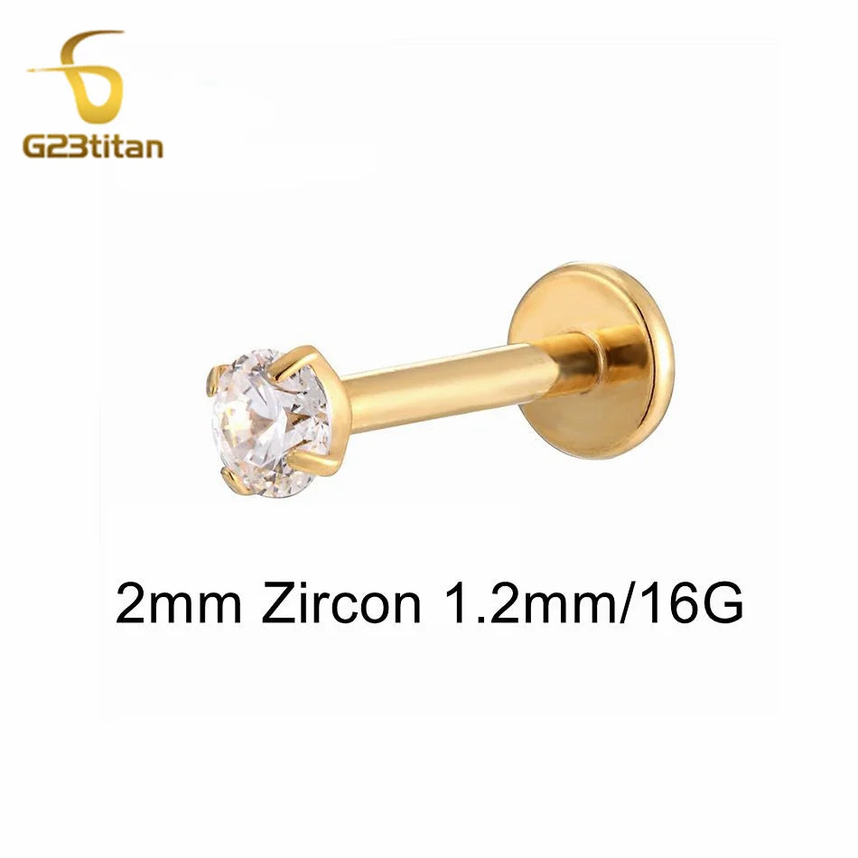 16G 18G Titanium Labret Stud Nose Ring | Zircon Internally Threaded Body Jewelry for Tra detail view