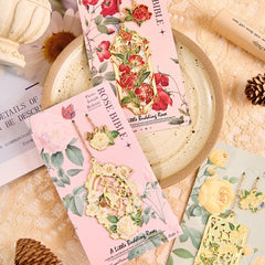 Retro Metal Aesthetic Rose Bookmark Pendant Chinese Style Floral Painting Bookmark Stude detail view
