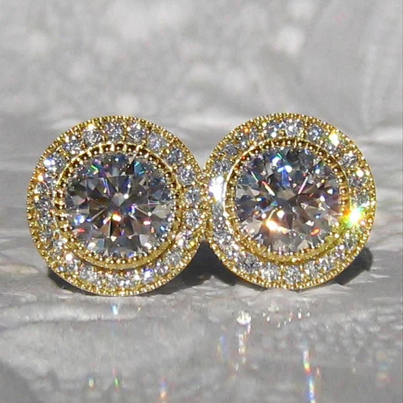 Huitan AAA CZ Stud Earrings for Women | Romantic Elegant Cubic Zirconia Jewelry in 7 Col detail view