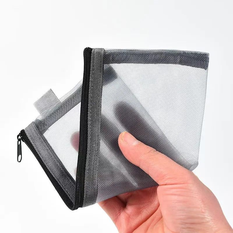 Clear Mesh Pencil Case Portable Stereoscopic Zipper Pouch Pen Box for Students close-up view