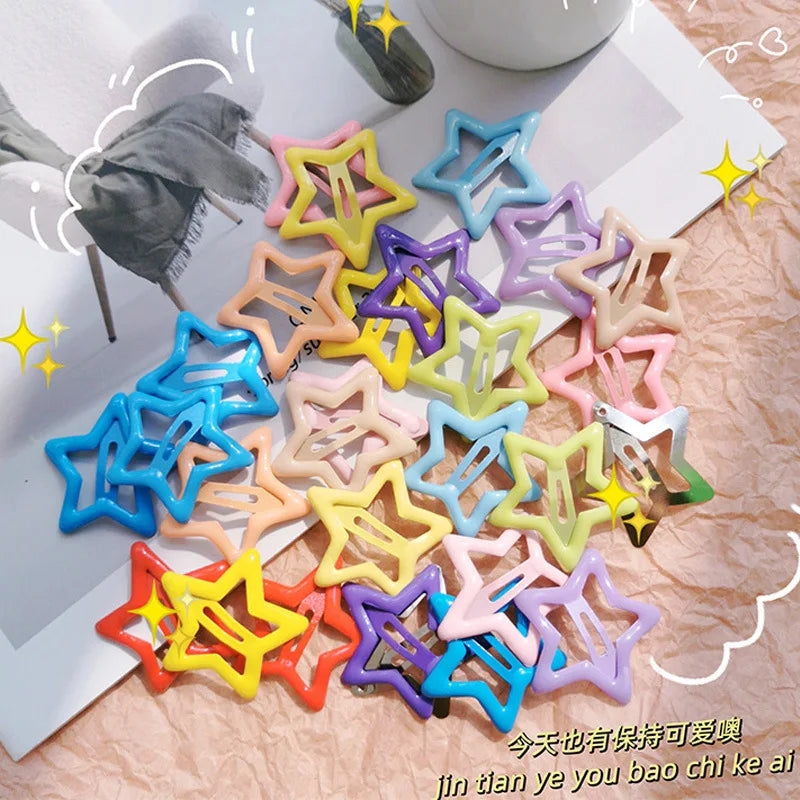 10pcs Colorful Star BB Hair Clips Girls Y2K Cute Star Barrettes Women Simple Metal Sna close-up view