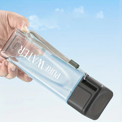 minimalist square plastic water cup, leak proof, with drawstring and lid, portable spo close-up view