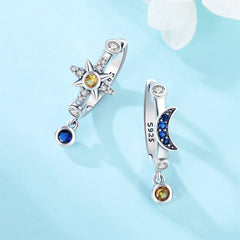 925 Sterling Silver Mysterious Star Moon Earrings Jewelry Versatile Hoop Earrings For alternate view