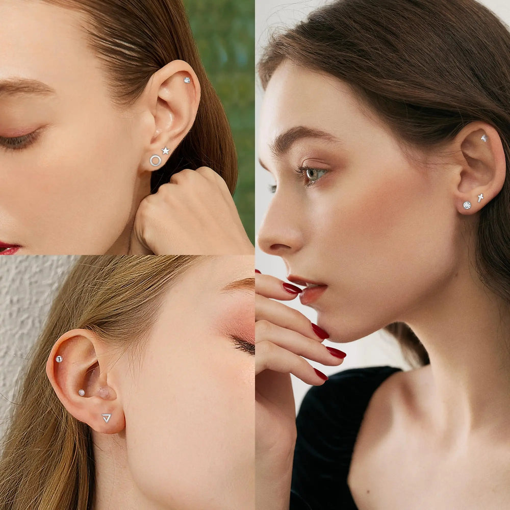 18 Pairs 14K Gold Plated Surgical Steel Screw Flat Back Stud Earrings Tiny Cartilage Ear detail view
