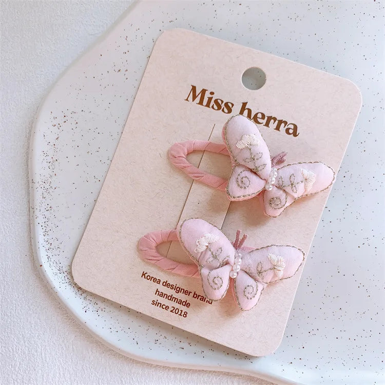 2Pcs/set Kids Kawaii Love Butterfly BB Clips Cute Pink Hair Clips Girls Barrettes H additional angle