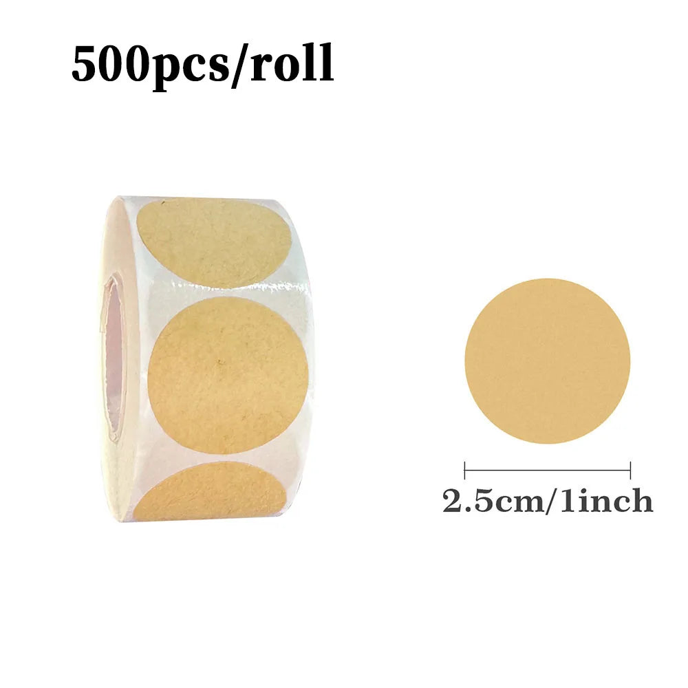 Kraft Round Self-Adhesive Labels | 500pcs per Roll, 3 Sizes detail view