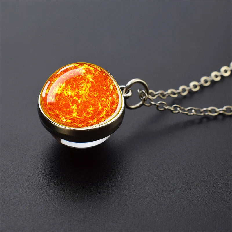 Solar System Glass Ball Pendant Necklace | Astronomy Galaxy Jewelry additional angle