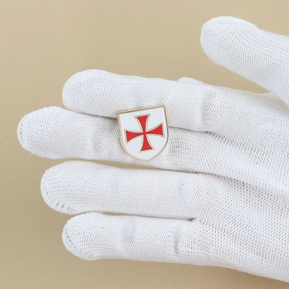 Knights Templar Cross Brooch Vintage Copsplay Badge Collar, Backpack and Accessory Gif close-up view