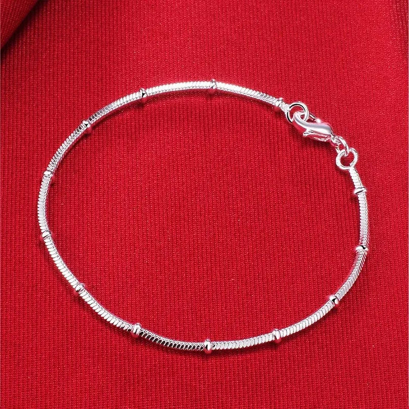 Fine 925 Sterling Silver Noble Nice Chain Solid Bracelet for Women Men Charms Party Gi close-up view
