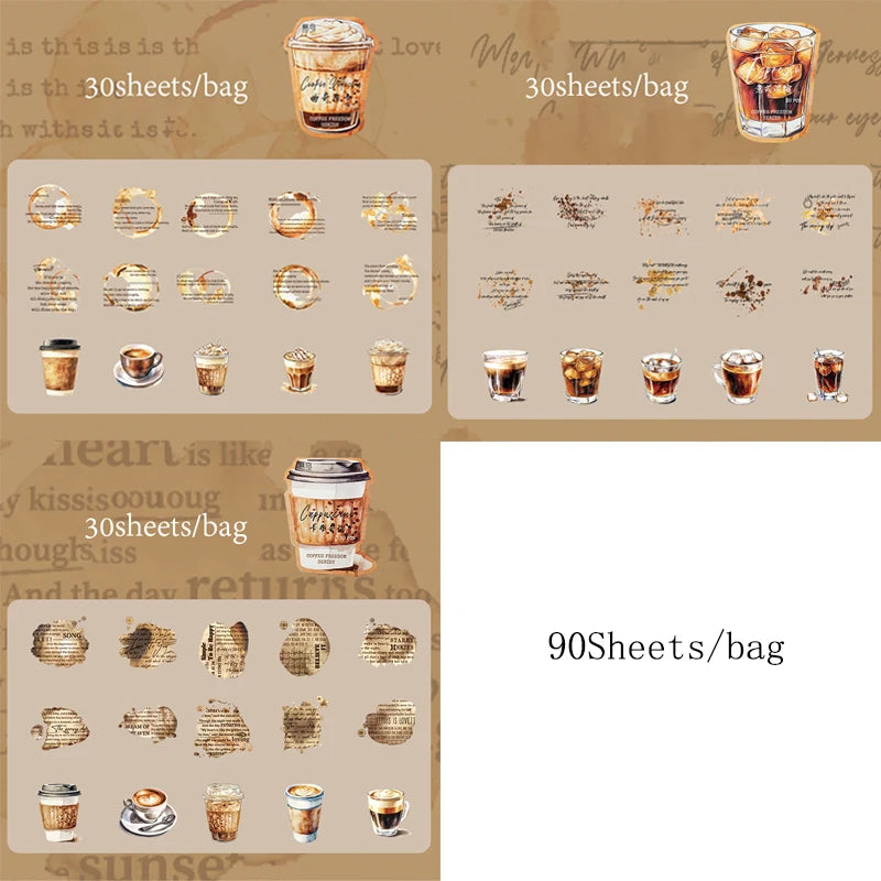 Mr Paper 90 Pieces Coffee Freedom Series PET Waterproof Sticker Pack | Creative Scrap alternate view