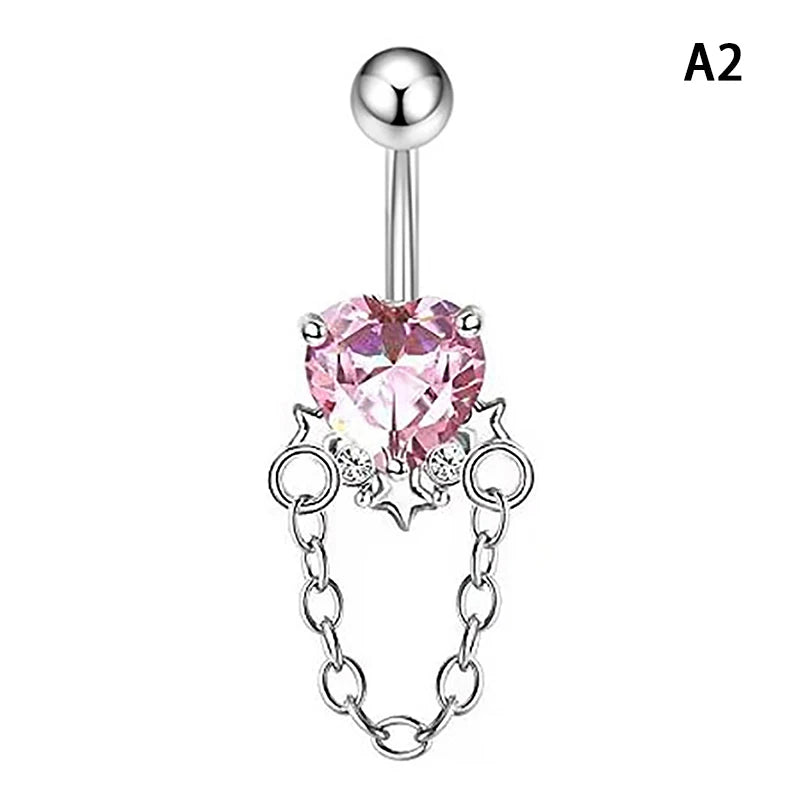Stainless Steel Butterfly Belly Button Ring High Quality Pink Rhinestone Love Navel P lifestyle view