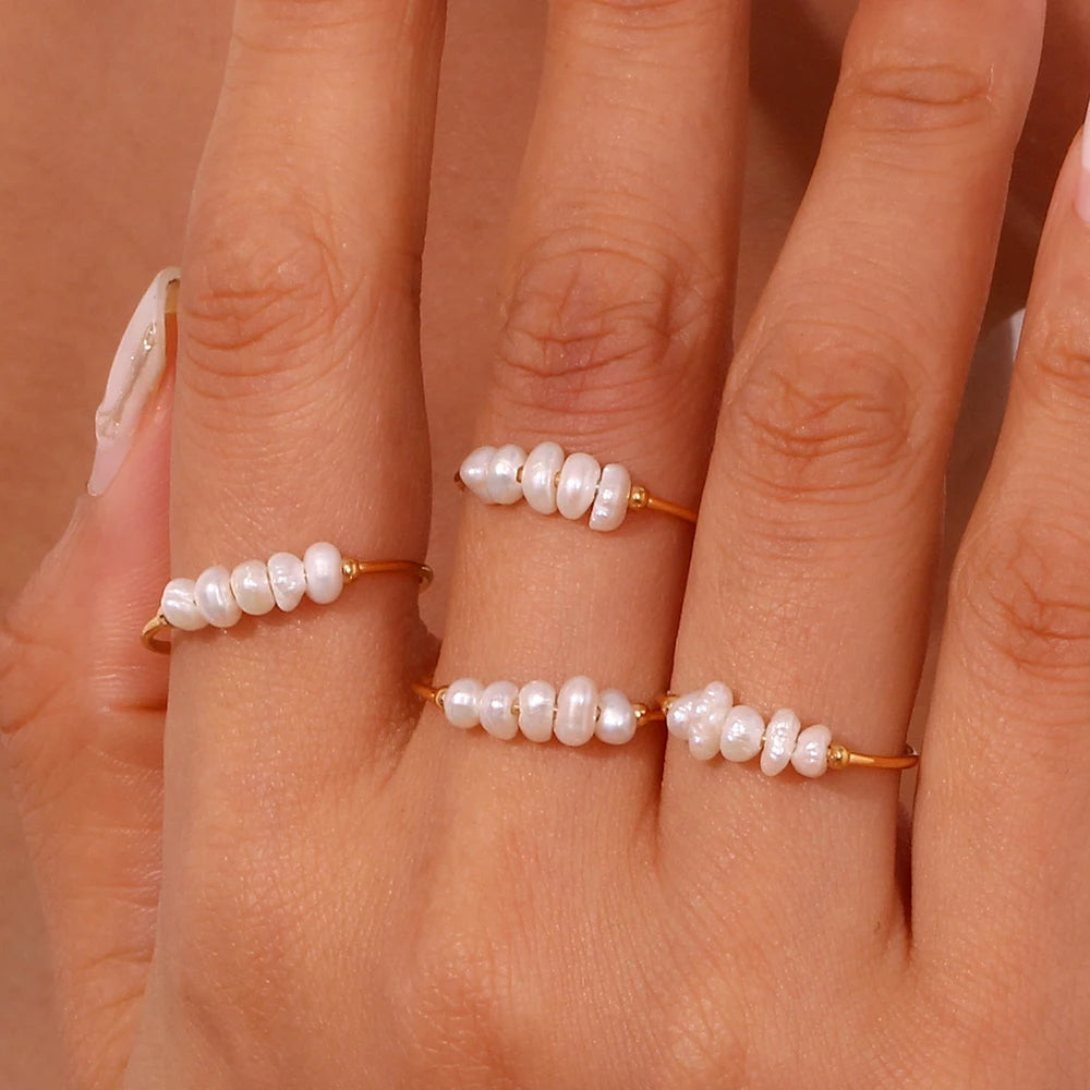 La. Muses Elegant Small Freshwater Pearl Stainless Steel Finger Rings Women Fashion D alternate view